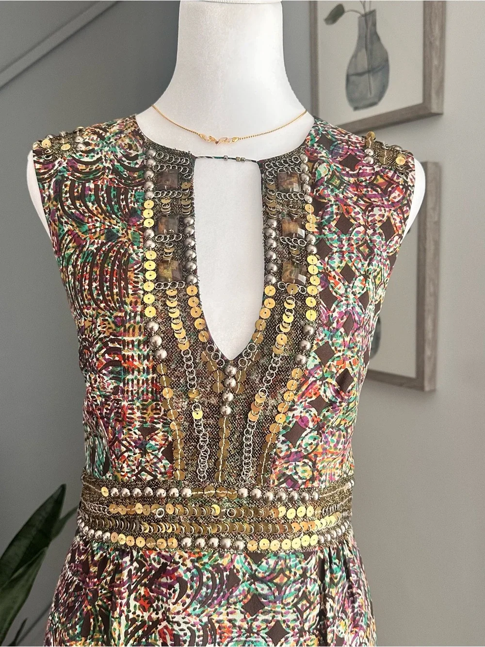 Nanette Lepore Vintage Embellished Multicolor Sleeveless Cocktail Dress - Picture 2 of 6